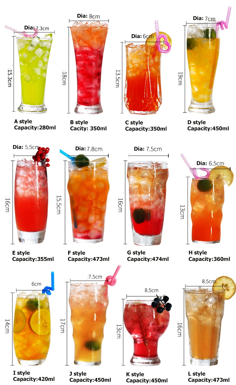 Water Glass Cup, Cocktail Glass,Barware Collins Tumbler Drinking Glasses For Water, Juice, Beer, And Cocktail