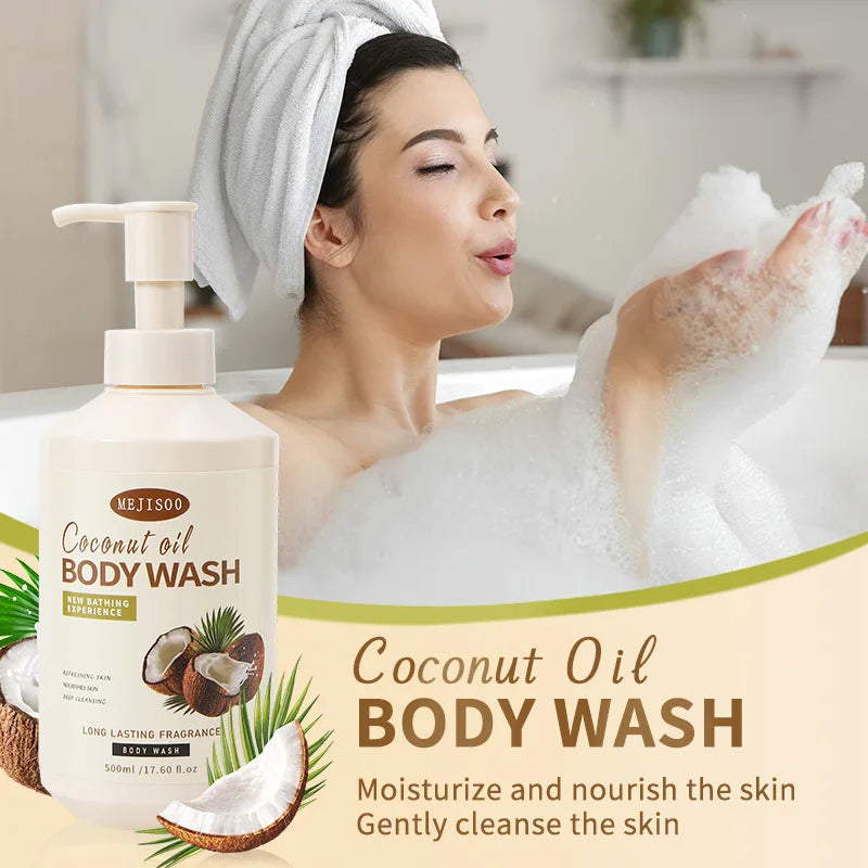 Best Selling SADOER 100% Natural Coconut Oil Body Wash Women Body Butter Cream Moisturizing Nourishing Whitening Shower Gel