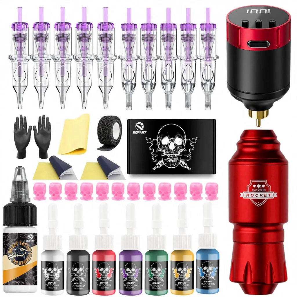 Cross-Border Hot-Selling Wireless Rocket Tattoo Pen Set LED Screen Display Rechargeable Battery 0.1V Adjustable Aluminum WTK-106