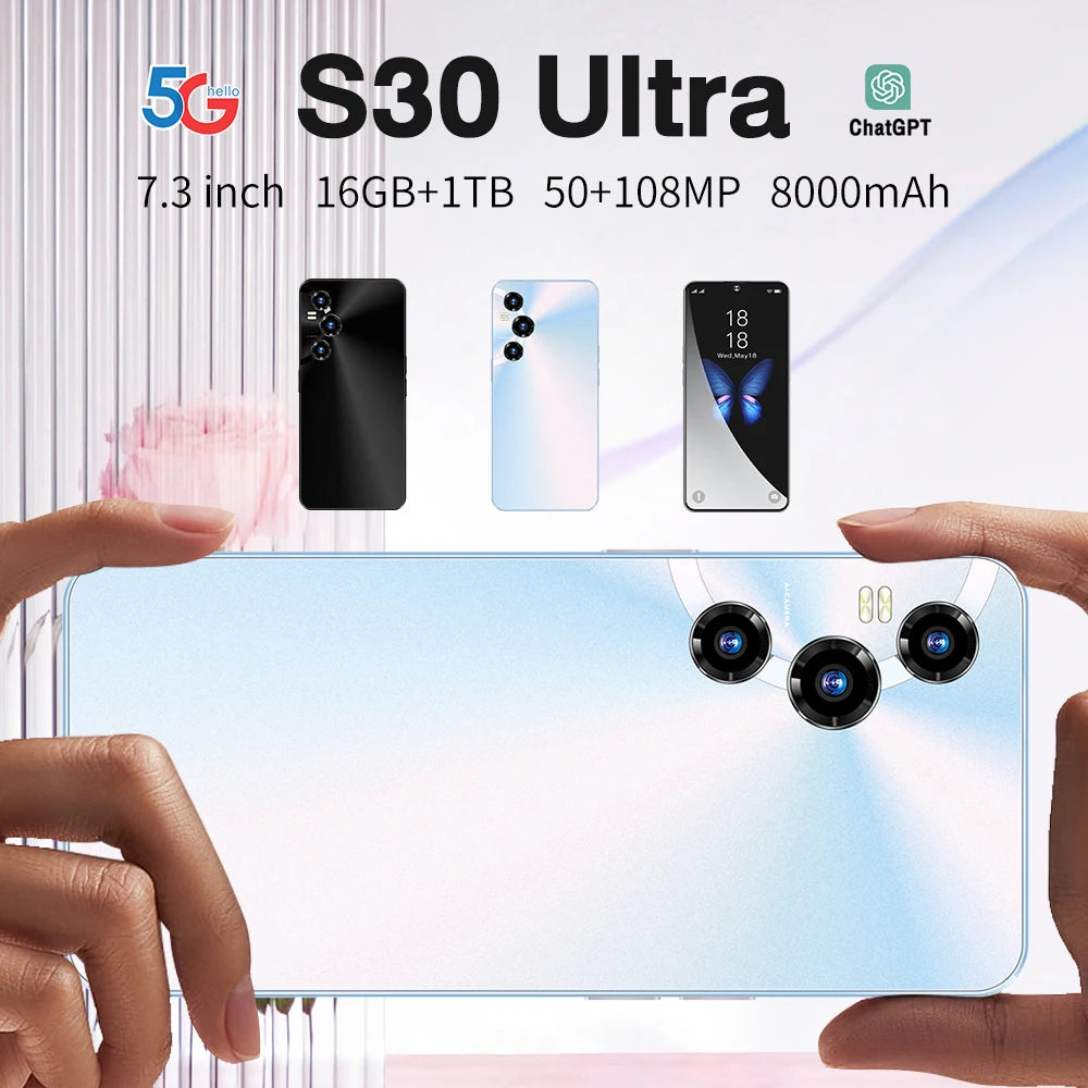 New Arrival S30ultra 5g Phone 7.3 Inch 16gb + 1tb Android Smartphone Android 13 Mobile Phones Wholesale