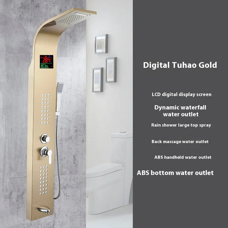 Stainless Steel Black Led Digital Instant Hot Water Shower Panel Waterfall Spa Jets Smart Bathroom Shower Wall Panel