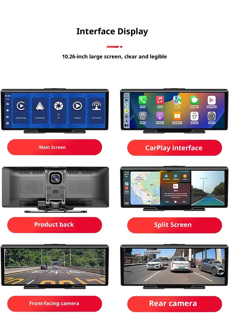 10.26inch High-Definition OLED Wireless Dashboard Portable Driving Recorder Cross-Border Car Navigation Device CarPlay