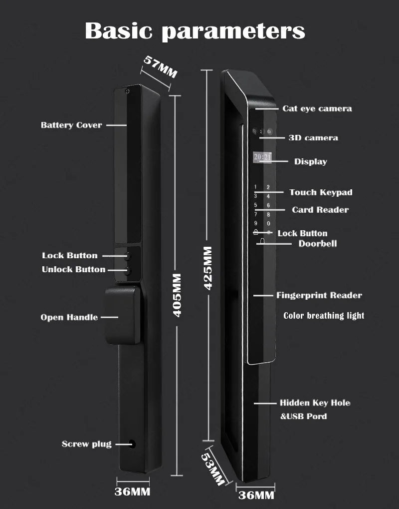 Tuya Face Recognition Door Lock Smart Fingerprint Password Key Wifi Door Lock Intelligent Fingerprint Lock Security Door