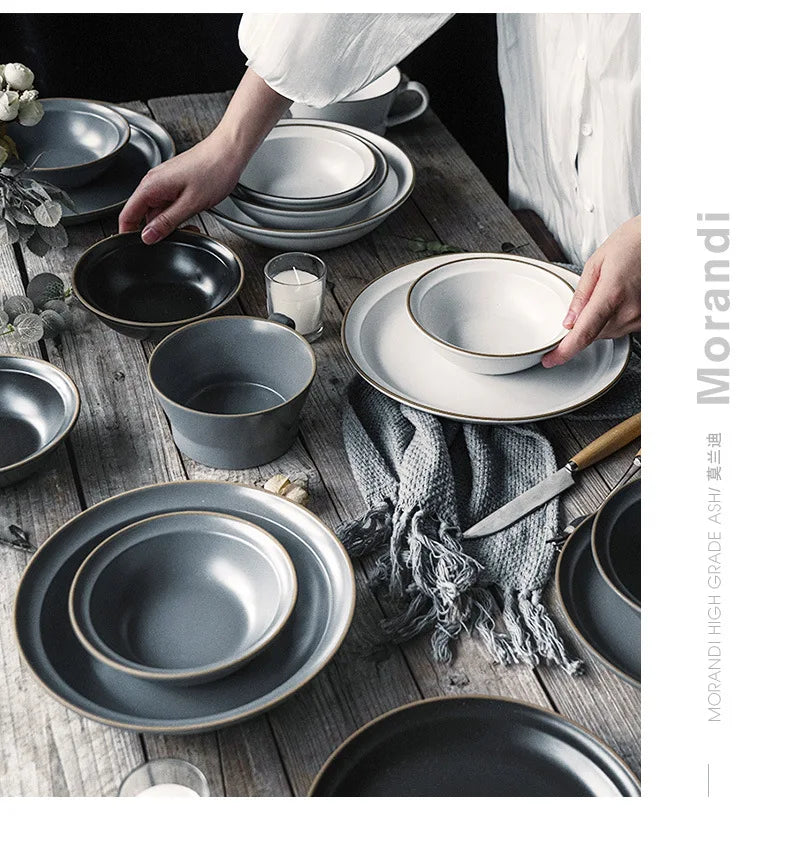 LingAo-Nordic Style Ceramic Household Bowl, Plate, Dish, Chopsticks, Tableware Combination Set