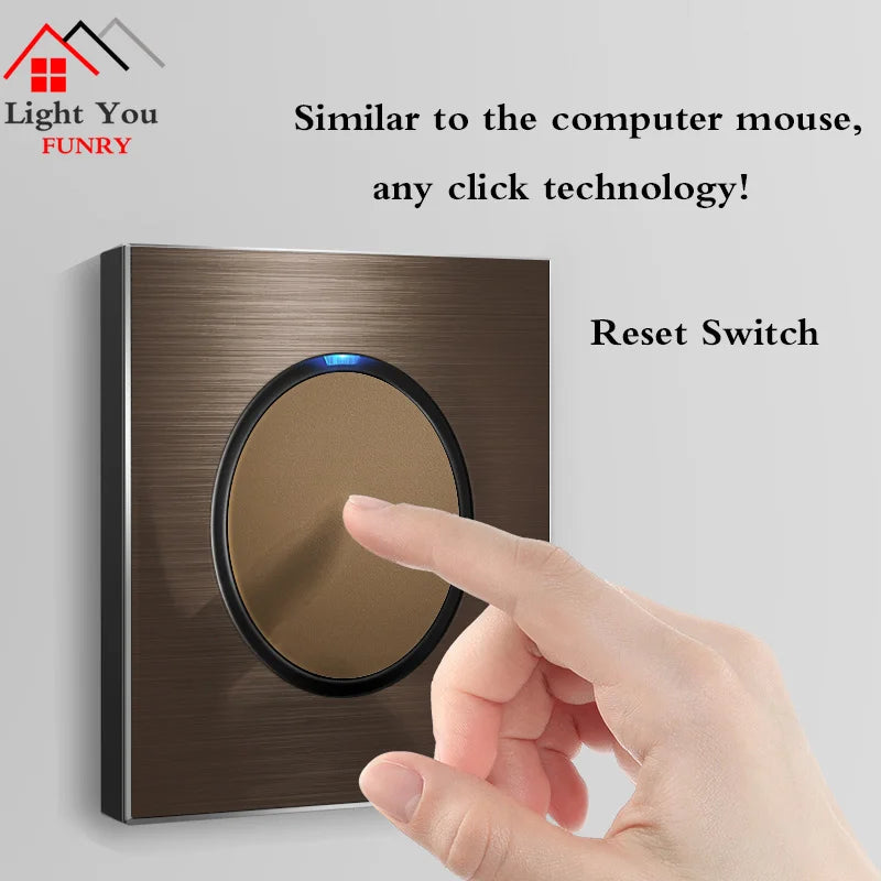 1 2 3 4 Gang 1 Way 2 Way Household Wall Switch Socket Aluminum Brushed Brown Panel LED Indicator Switch 86*86mm