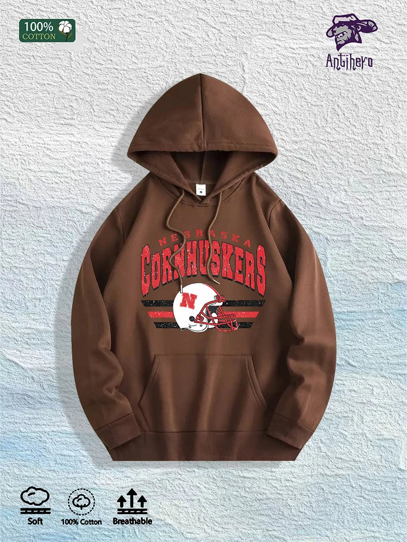 US Local Warehouse: 100% Cotton Retro Nebraska Football Graphic Hoodie, 7 Colors