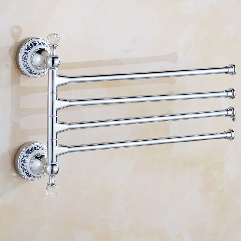 European Antique Blue and White Porcelain Chrome Finish Bathroom Hardware Set Silver&Crystal Towel Rack Bar Hook Basket Rack 5