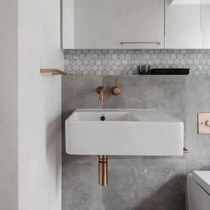 Wall Mounted Spout Basin Faucet Solid Brass Brushed Rose Gold Bathroom Bathtub Shower Mixer For Lavatory Sink Brushed gold Taps