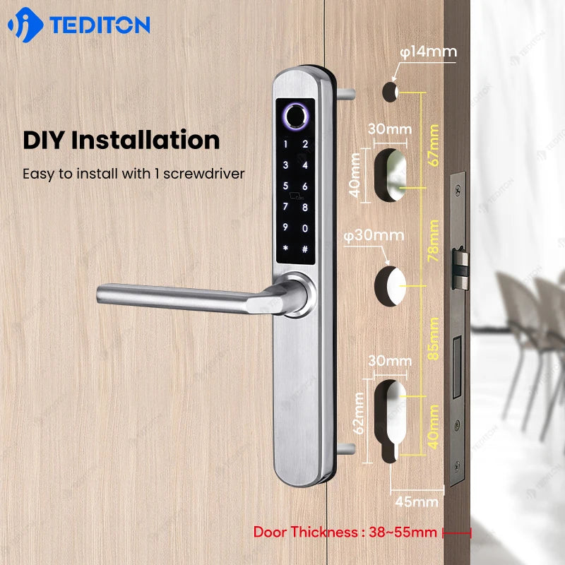Tediton TTlock Outdoor Sliding Push and Pull Smart Lock Hotel Security Door Lock Smart Locks for Exterior Doors
