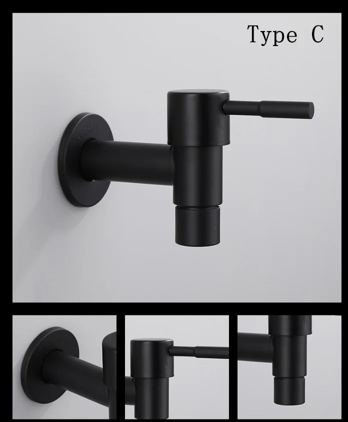 Wall Mounted Faucet Single Cold Sink Tap Black Water Tap for Bathroom Washing Machine Sink Mop Pool