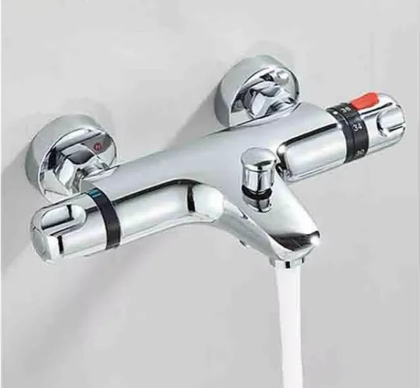 Dual Handle Brass Thermostatic Valve Concealed Hot Cold Shower Faucet Set Soft Spray Polished Chrome Finish