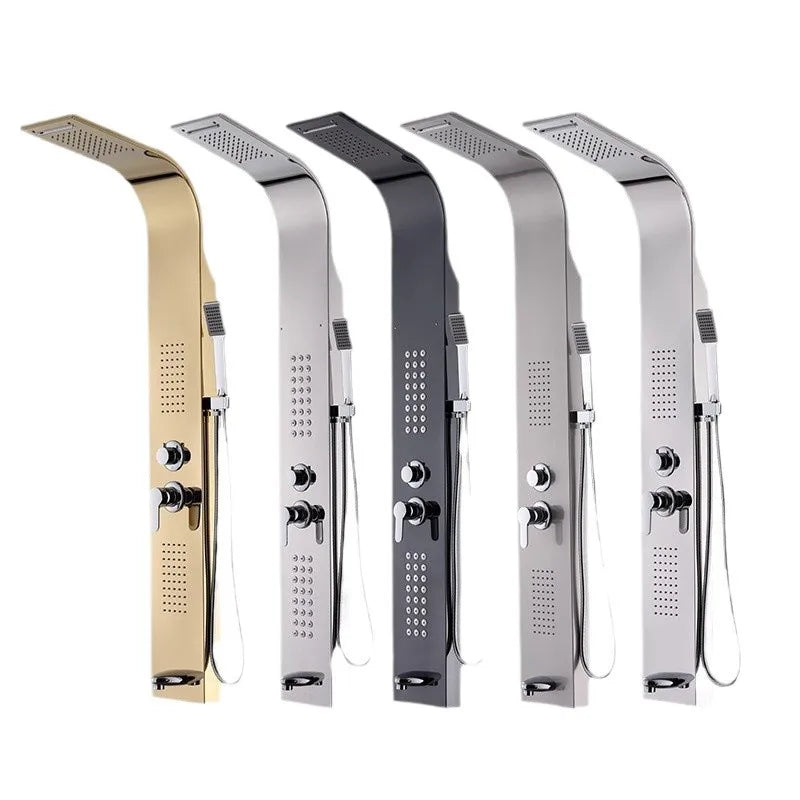 Stainless Steel Black Led Digital Instant Hot Water Shower Panel Waterfall Spa Jets Smart Bathroom Shower Wall Panel