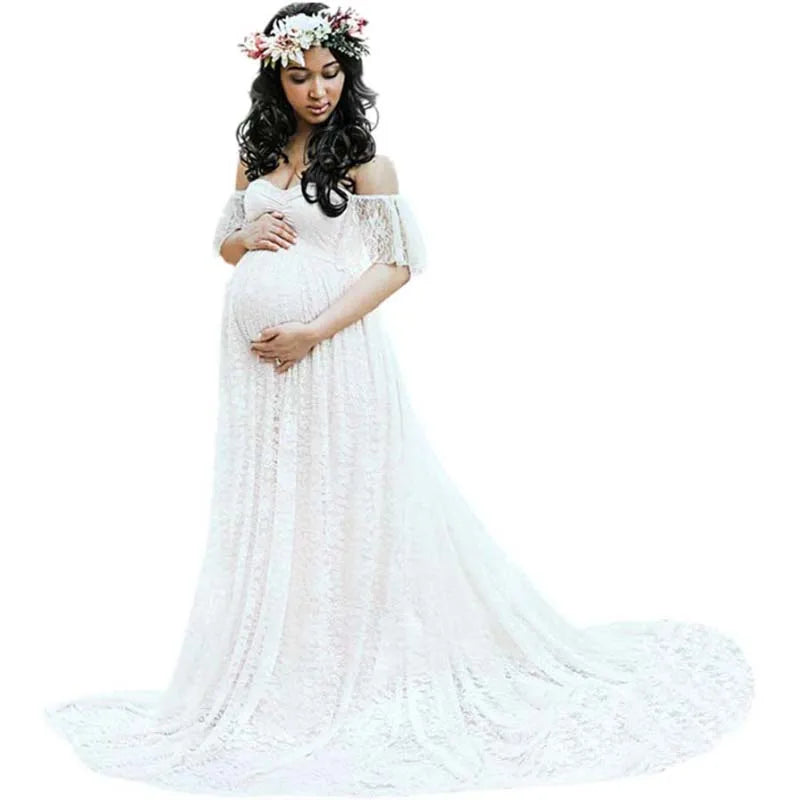 Top Sales Off Shoulder Tulle Elegant Slim Fit Gown Baby Shower Photography Maxi Maternity Dress Photoshoot DGPD-001