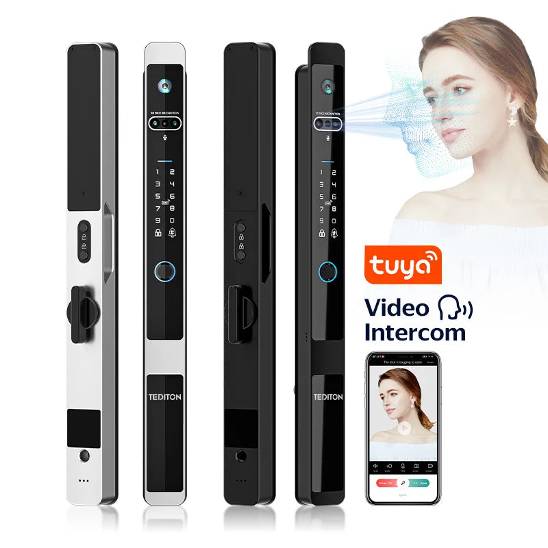 Ip66 Tuya Security Glass Sliding Door Lock Electronic Fingerprint Face Recognition Smart Door Lock Digital Lock for Slide Door