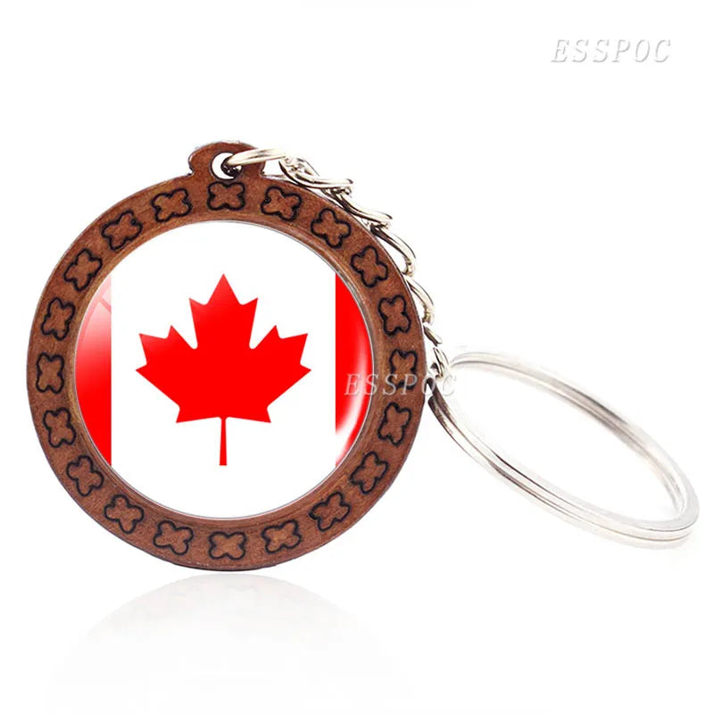 Flag Key Chains North America Canada America Mexico Jamaica Bahamas Cuba Barbados Flag Glass Dome Keychain Wooden Trinket