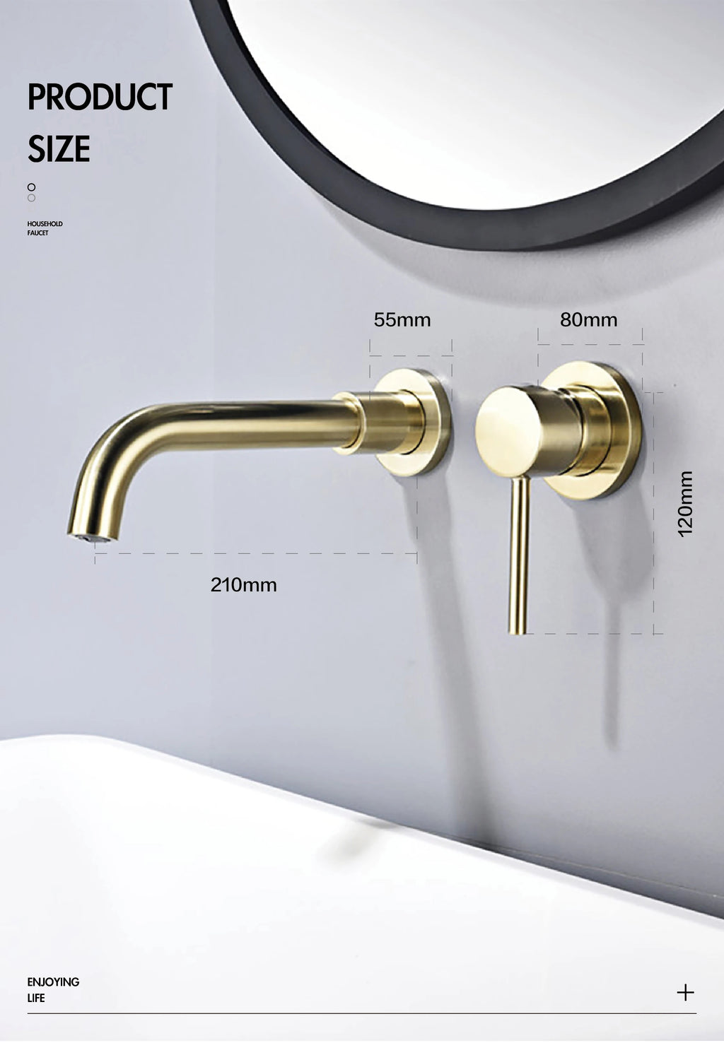 Modern Wall-Mounted Black Brass Bathroom Faucet with Concealed Design 2-Hole Single Handle Cold and Hot Dual-Control Basin Tap