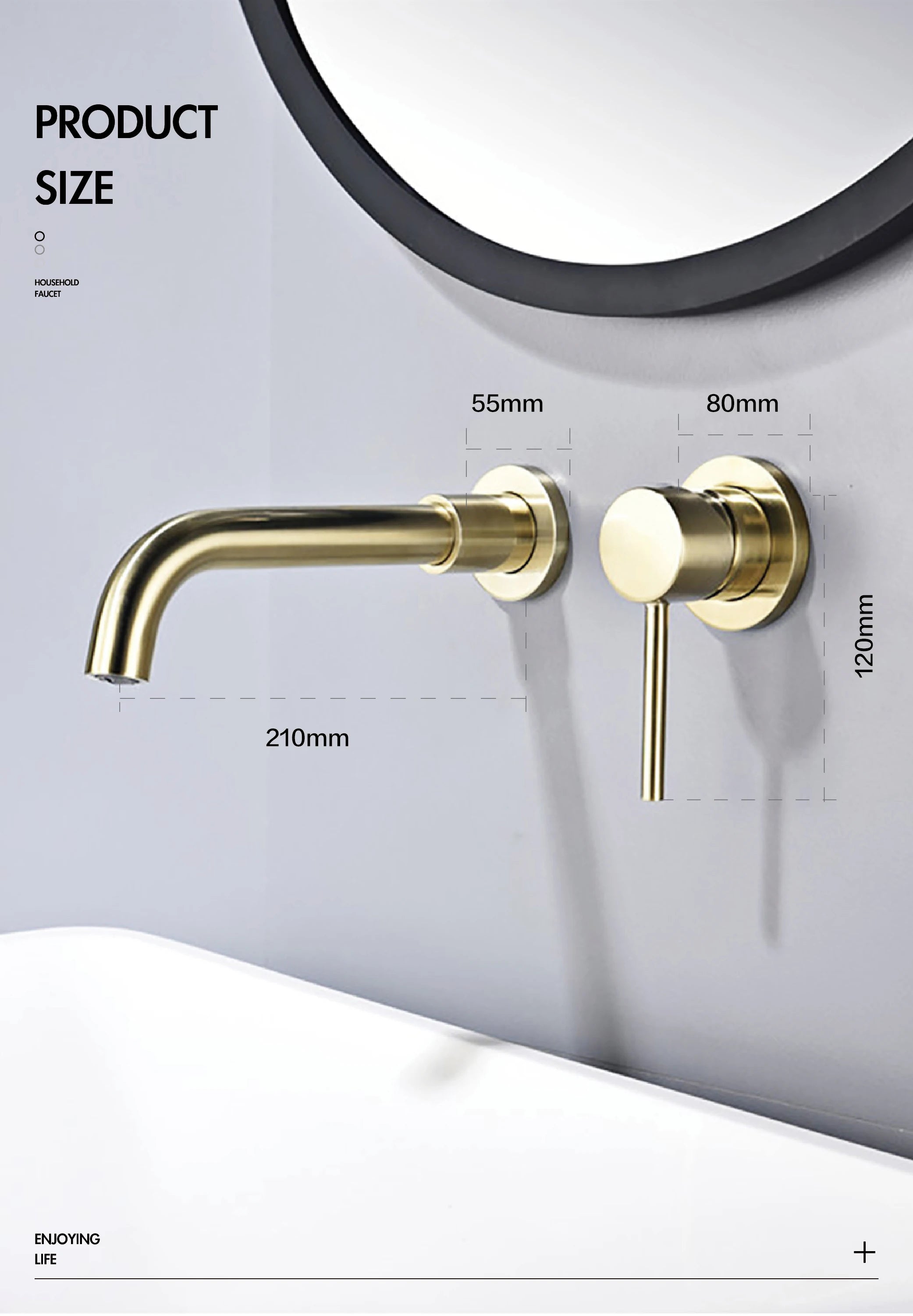 Modern Wall-Mounted Black Brass Bathroom Faucet with Concealed Design 2-Hole Single Handle Cold and Hot Dual-Control Basin Tap