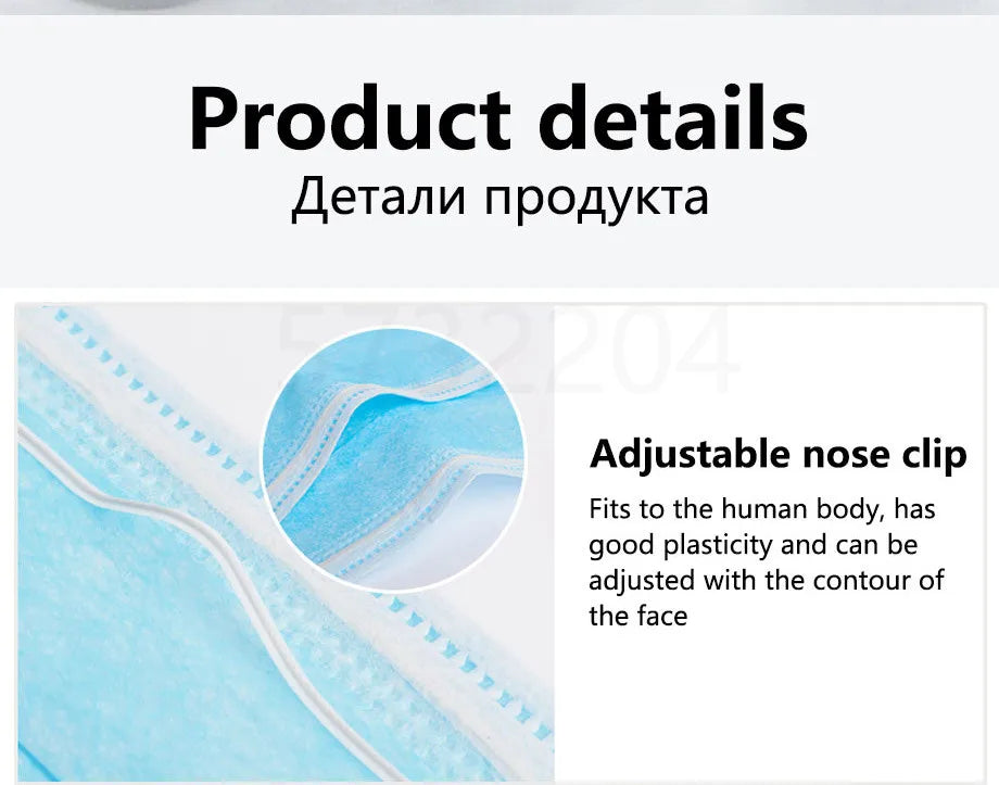 10/50/100/200PCS Disposable Mask Earloop Pink Bule Black White Mouth Masks 3 Layers Meltblown Non-Woven Breathable Face Mask