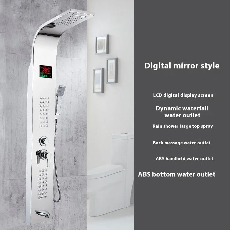 Stainless Steel Black Led Digital Instant Hot Water Shower Panel Waterfall Spa Jets Smart Bathroom Shower Wall Panel