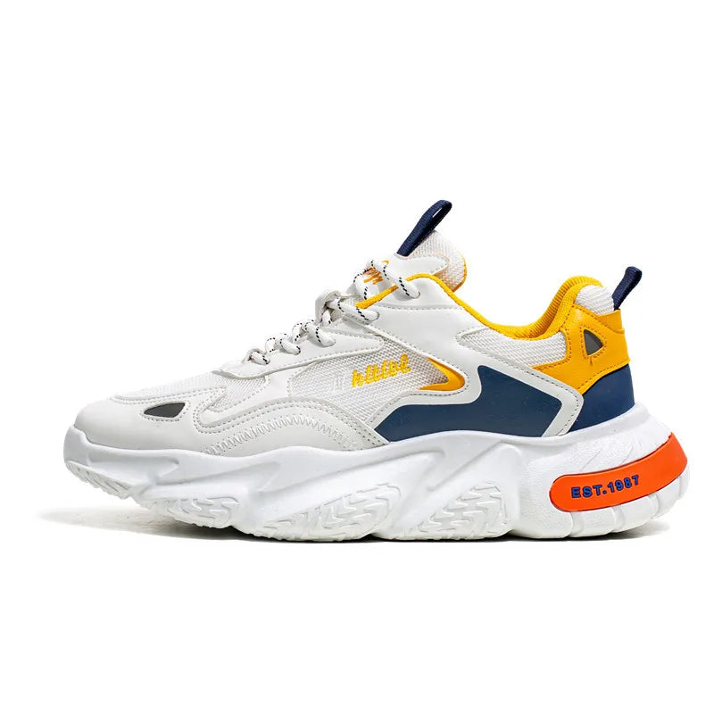 Chunky Shoes Men Spring Mesh Lace-Up Sporty Toe Mixed Colors Breathable Rubber Outsole Silkscreen Logo White Yellow Blue Orange