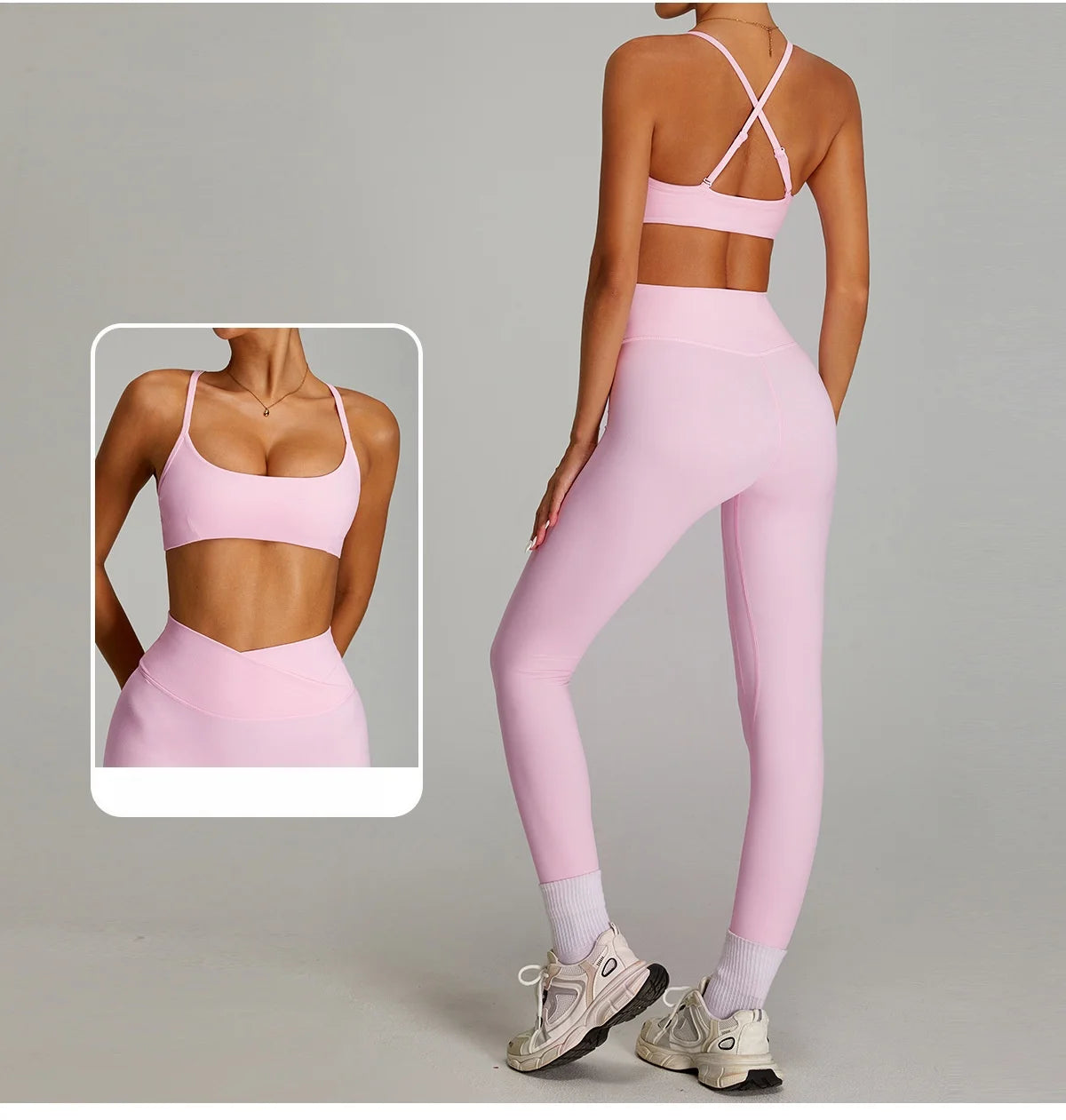 Women Cross Waist Naked Feel Yoga Set High Waist Tight Quick Dry Fitness Suit Outdoor Running Sports Tracksuit