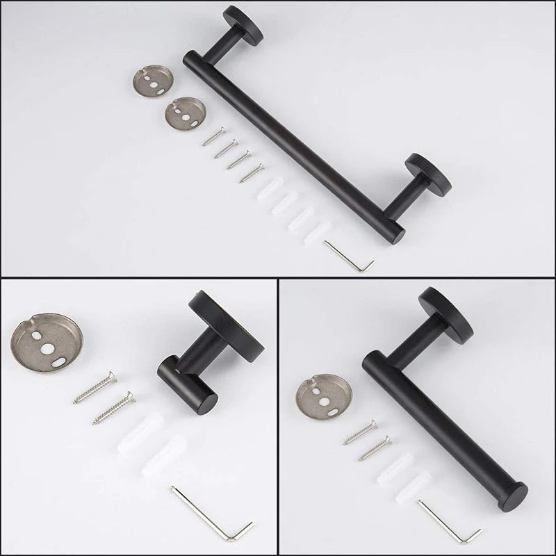 Stainless Steel Bathroom Hardware Set Bathroom Accessories Black Robe Hook Towel Rail Bar Rack Bar Shelf Tissue Paper Holder