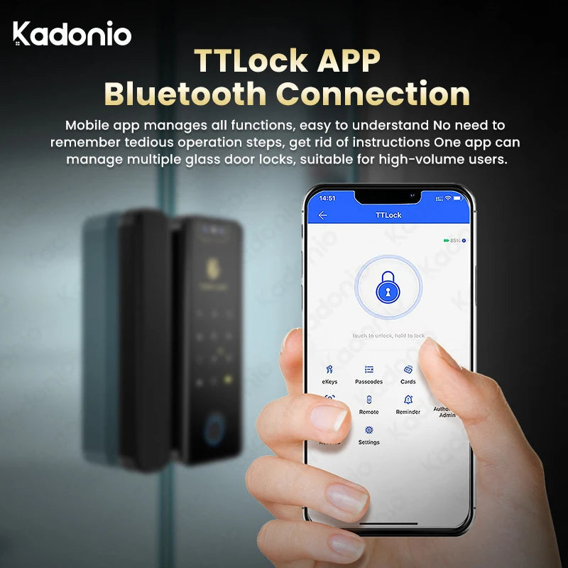 Kadonio Intelligent 3D Face ID Office Electronic Biometric Fingerprint Keyless Digital TTLock APP Smart Sliding Glass Door Lock