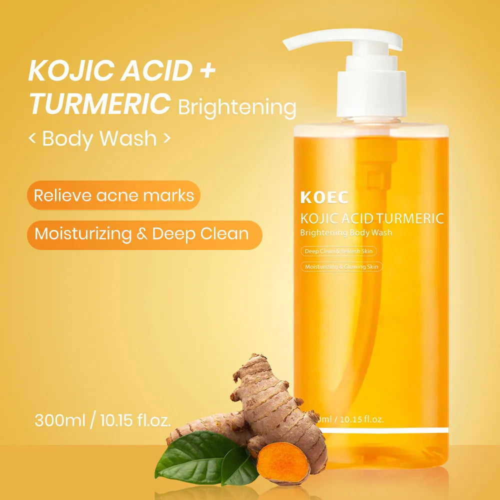 KOEC Kojic Acid Turmeric Body Wash Deep Cleansing Brightening Moisturizing Exfoliating Shower Gel Body Scrub for Women & Men