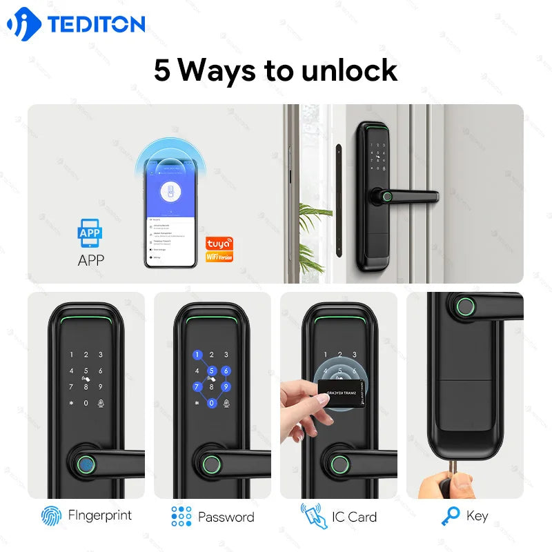 Tediton Smart Locks for Front Door Digital Electric Keyless Aluminum Alloy Fingerprint Tuya Smart Door Lock