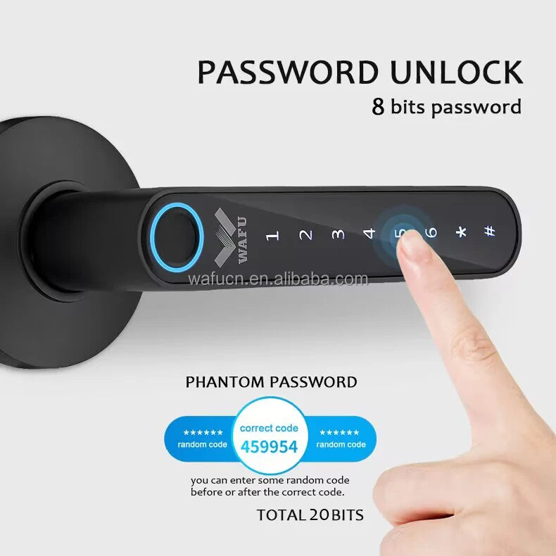 WAFU Tuya BLE Smart Door Lock Biometric Fingerprint Zinc Alloy Aluminum/Steel/Wood Door Electronic Keyless Cloud