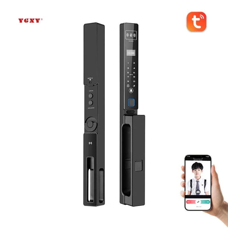 Face Recognition Fingerprint Hold Hands Lock Narrow Bezel Cell Phone Tuya Aluminum Door Code Lock Automatic Smart Door Lock
