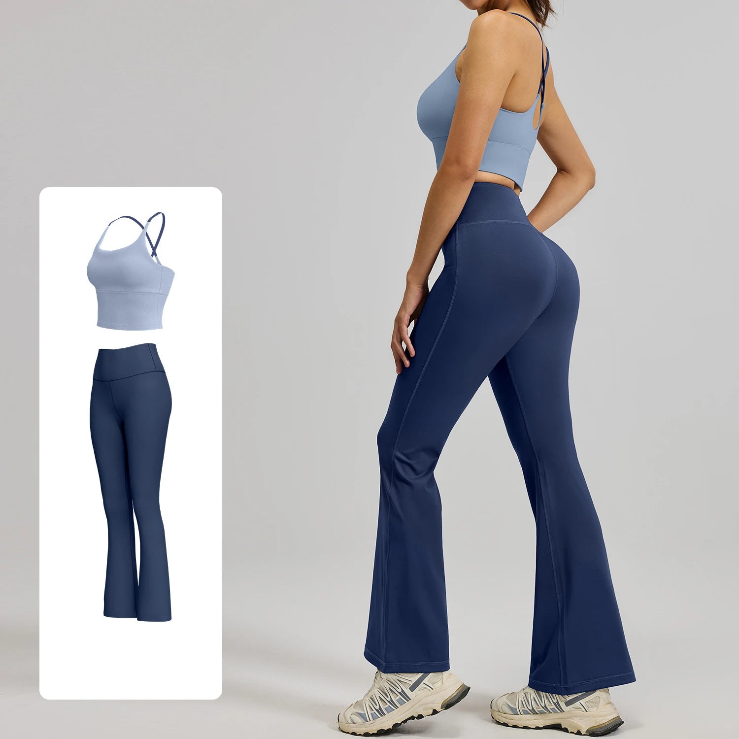 Wholesale Women's  Activewear 2-piece Gym Set Butt Scrunch High Elastic Flared Pants Set for Outdoor Workout Fitness