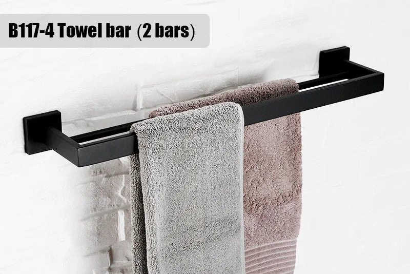 Matt Black Bathroom Hardware Set Kit Accessories Wall Shelf Towel Bar Rack Rail Robe Hanger Toilet Brush Roll Paper Holder Dish
