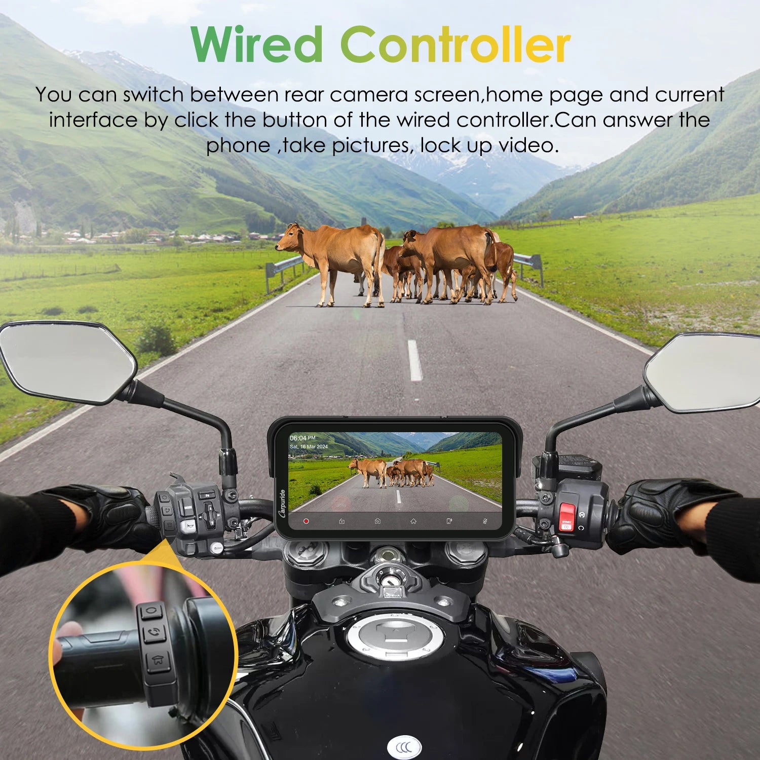Carpuride W603D+TPMS Portable Touch Screen Dashboard Motorcycle GPS Navigation IP67 Waterproof Wireless Carplay CD Player