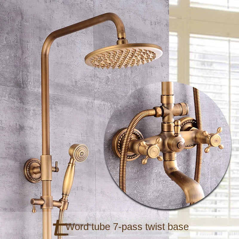 Modern European-Style Brass Bathroom Shower Suite Dual Handle Wall-Mounted Shower Faucet Slide Bar Ceramic Valve Core Rain Spray