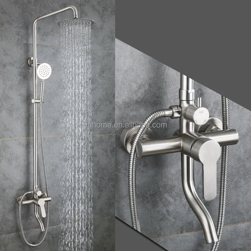 Luxury CE Certified Stainless Steel 304 Shower Tap Set Hot and Cold Rain Set Shower High Pressure Brushed Nickel Shower Kit