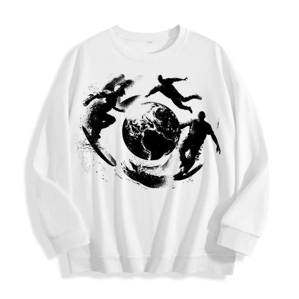 Surrealist Skate Globe Graphic Crewneck Sweatshirt, US Warehouse, 6 Colors