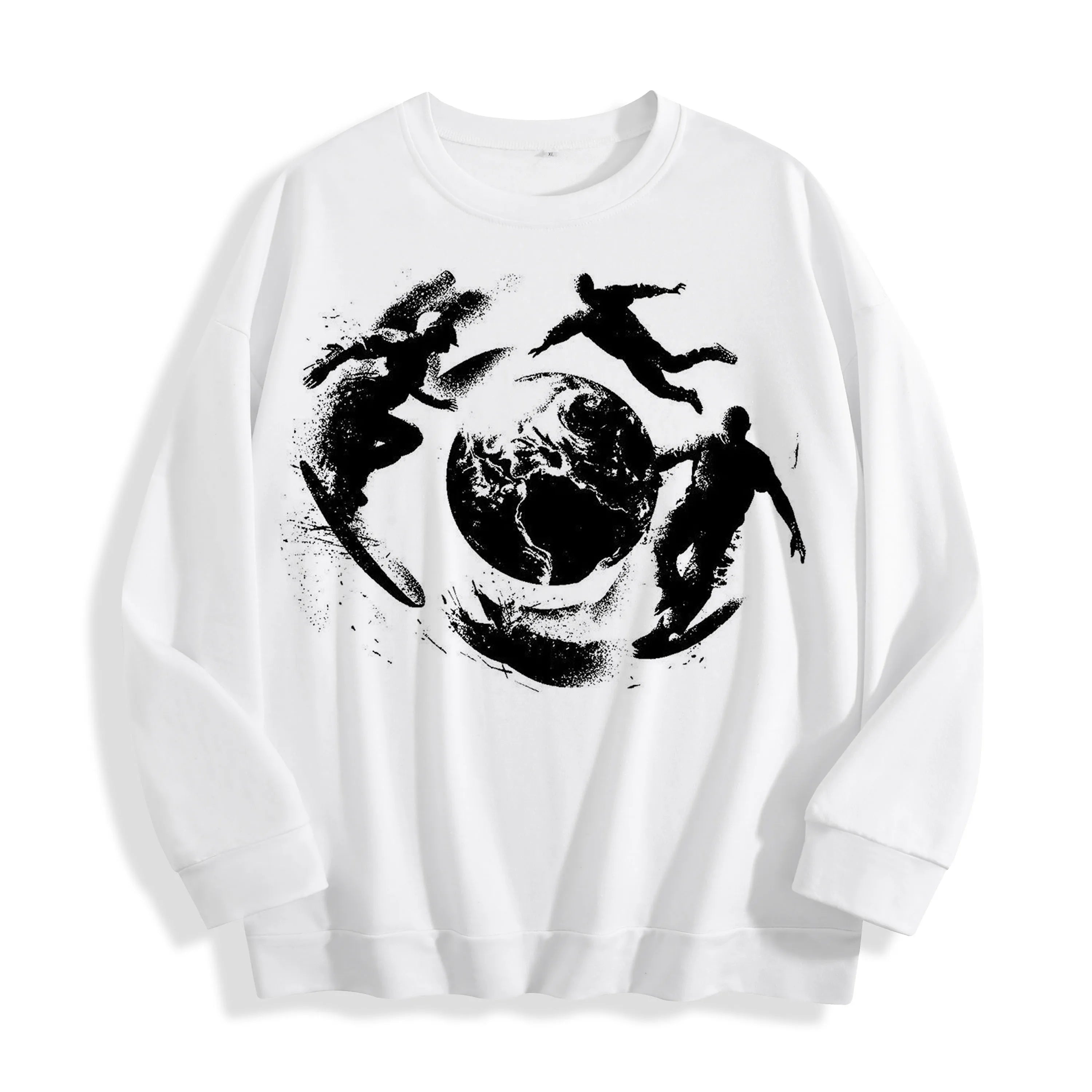 Surrealist Skate Globe Graphic Crewneck Sweatshirt, US Warehouse, 6 Colors