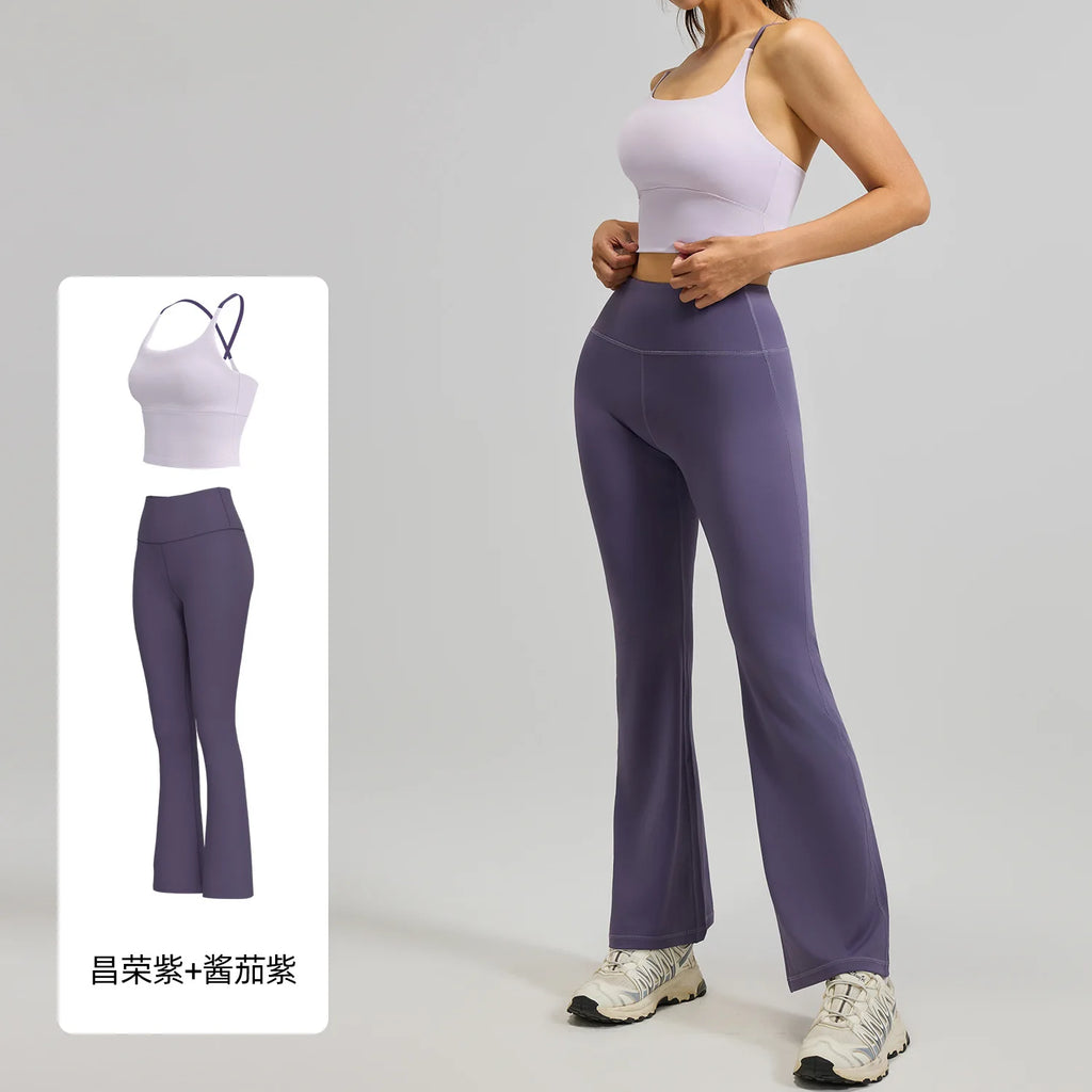 Women's High-Waist Hip-Lifting V-neck Sleeveless Two-Piece Fitness Suit Breathable Slimming Yoga Suit Four-Way Stretch Solid