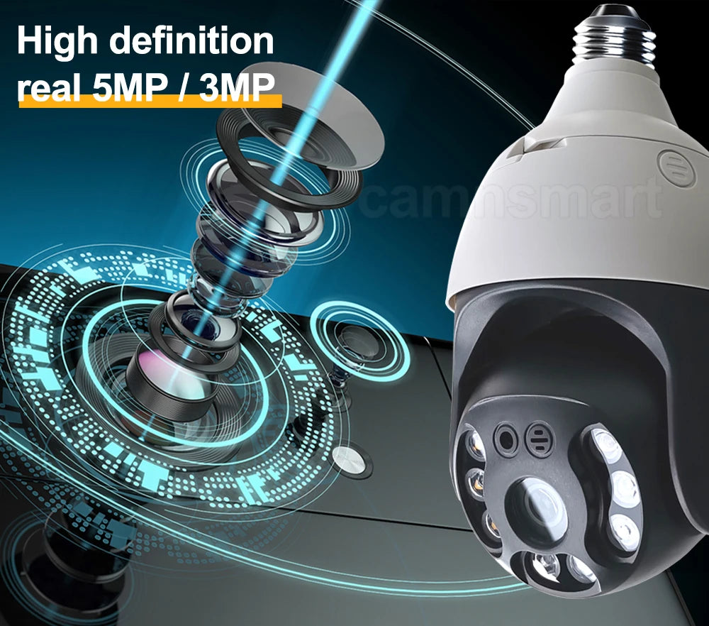 5MP Security IP Camera Onvif NVR E27 Light Bulb PTZ Video Surveillance Protection 256G System Smart Home Auto Tracking AI Human