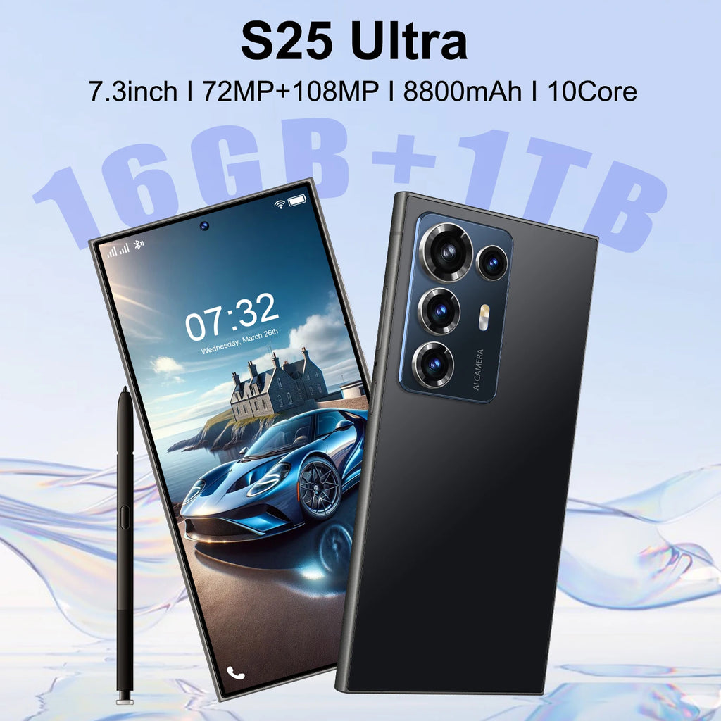 S25 ULTRA 5G Smartphone 7.3 Inch HD Screen 8800mAh Battery 108MP Camera DecaCore Phone CPU MTK Processor LTE CDMA Mobile Phones