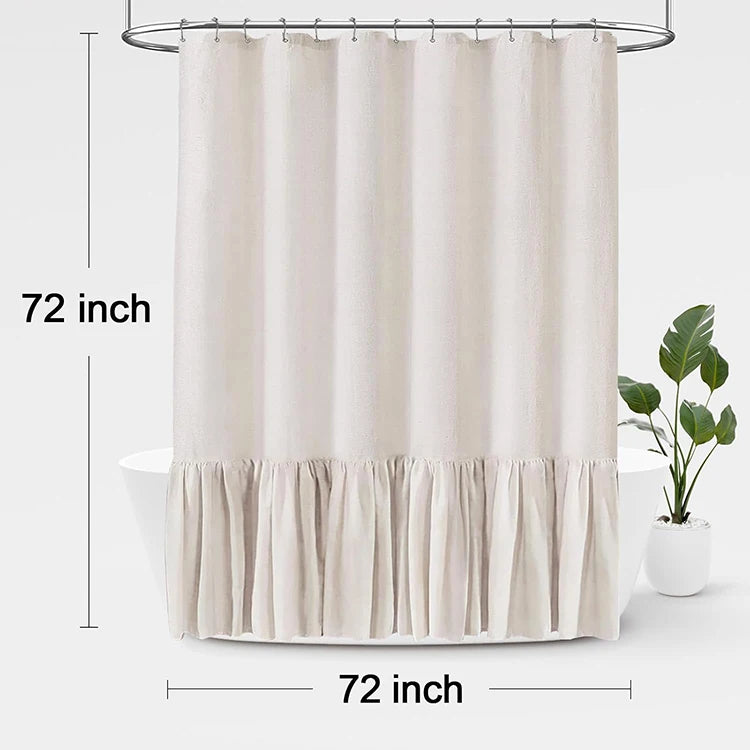 Beige 72x72 Inch French Country Linen Blend Ruffle Shower Curtain for Bathroom