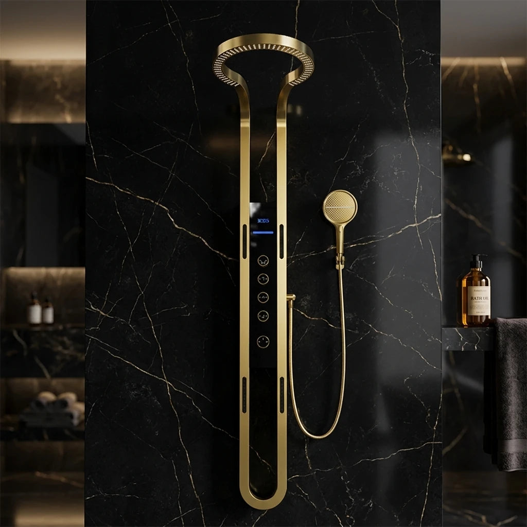 Hot Sale Wall Mounted LED Bathroom Spa Set Multifunctional  Waterfall Rainfall Shower with Brushed Finish for Hotels