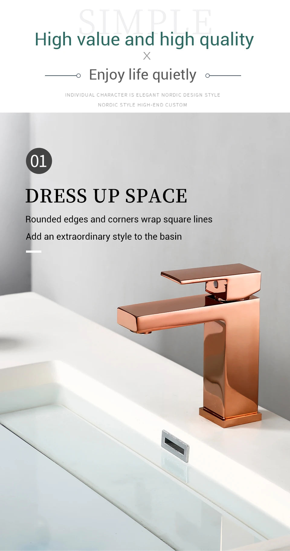 Bagnolux Rose Gold Single Hole Deck Mounted Brass A Handle Cold Hot Mixer Sink Tap Basin Water Tapware Bathroom Faucet