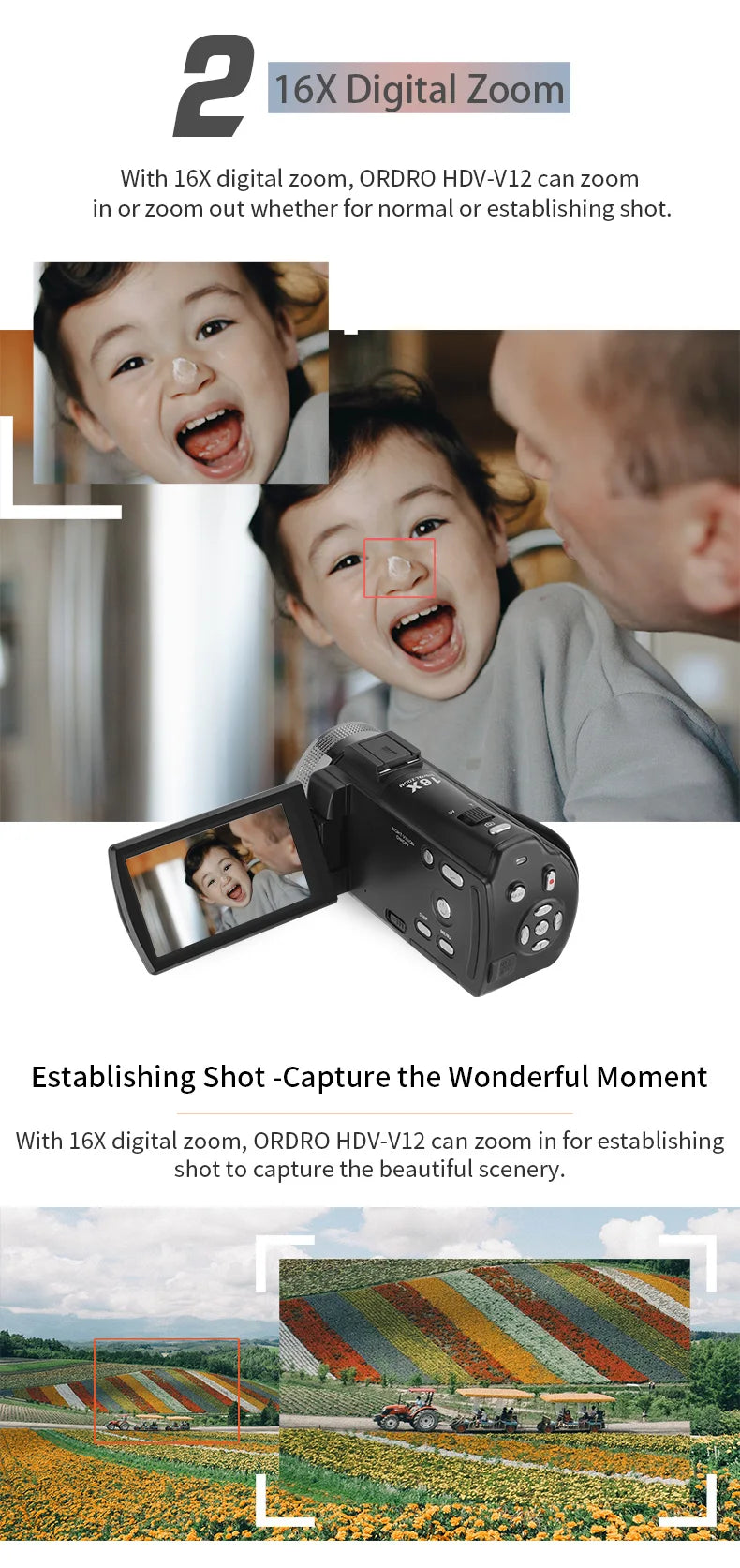 Video Camera Full HD 1080P Digital Camcorder Ordro V12 Infrared Night Vision Home Use Camara for Youtuber Beginner Vlogging