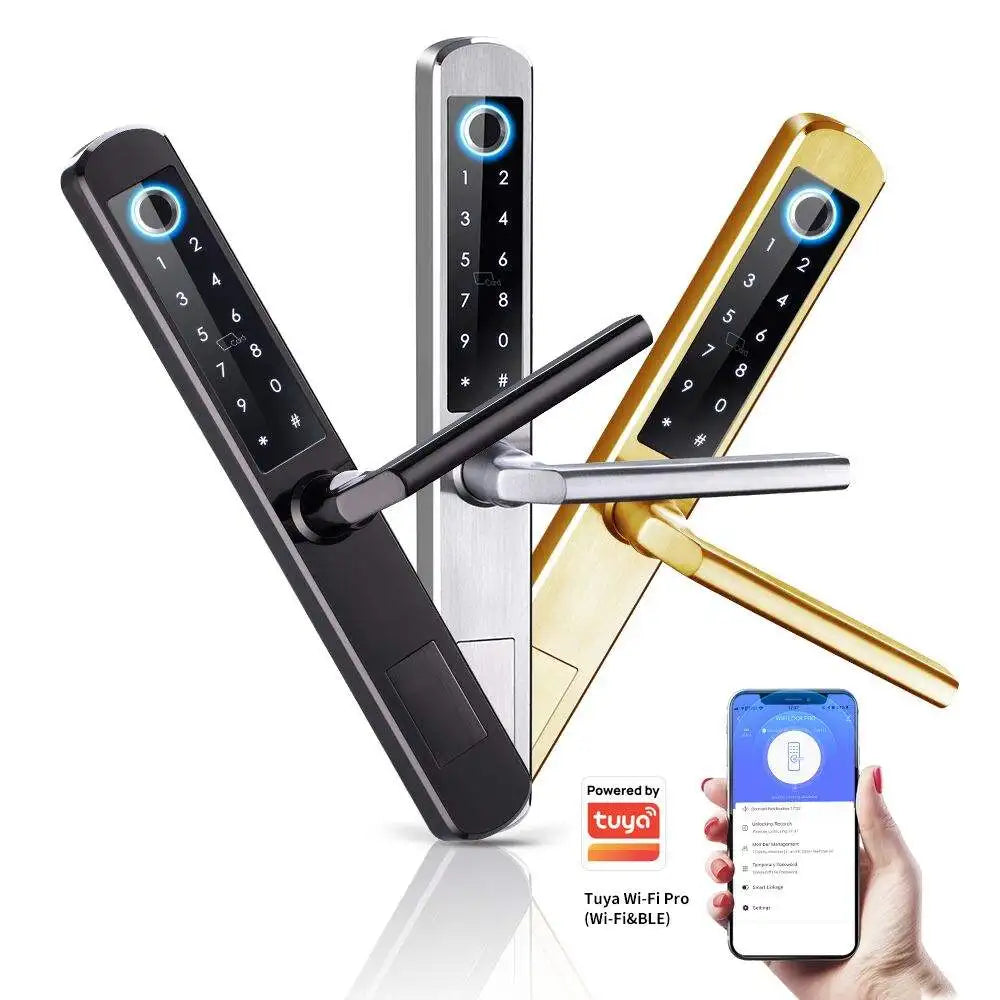 High Security Stainless Steel Thermal Break Smart Door Lock for Wood Door with Fingerprint Electronic Control WiFi IP64 Tuya App