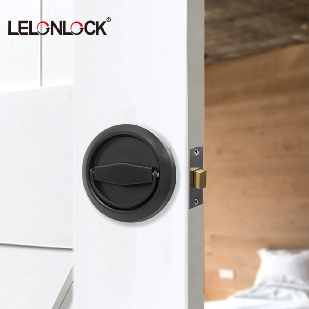 Multi-color Concealed Mounting Wooden Concealed Sliding Door Locks Round Base Knob Handle Sliding Privacy Pocket Door Lock
