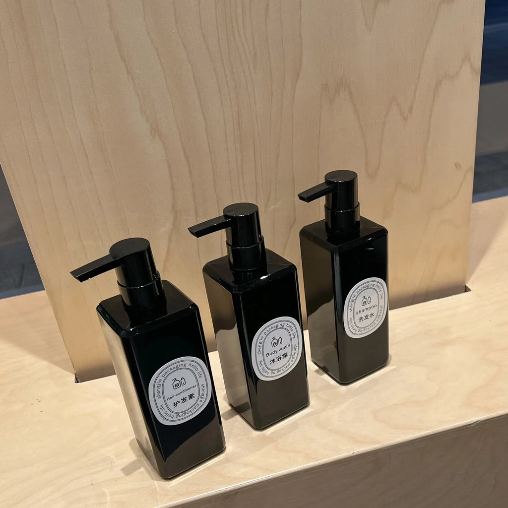 Empty Black PET Plastic Square Shaped Bottle Shampoo Shower Gel Pump Bottle 500ml