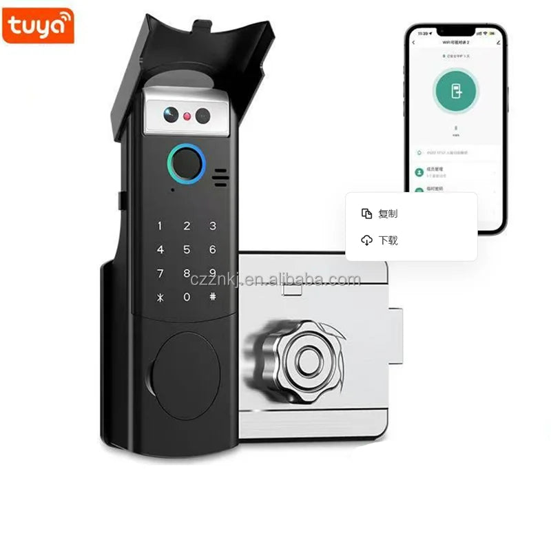 Smart Deadbolt Locks Grade C Tuya App Wifi Card Password Fingerprint Key Aluminium Alloy Smart Deadbolt Lock with Camera