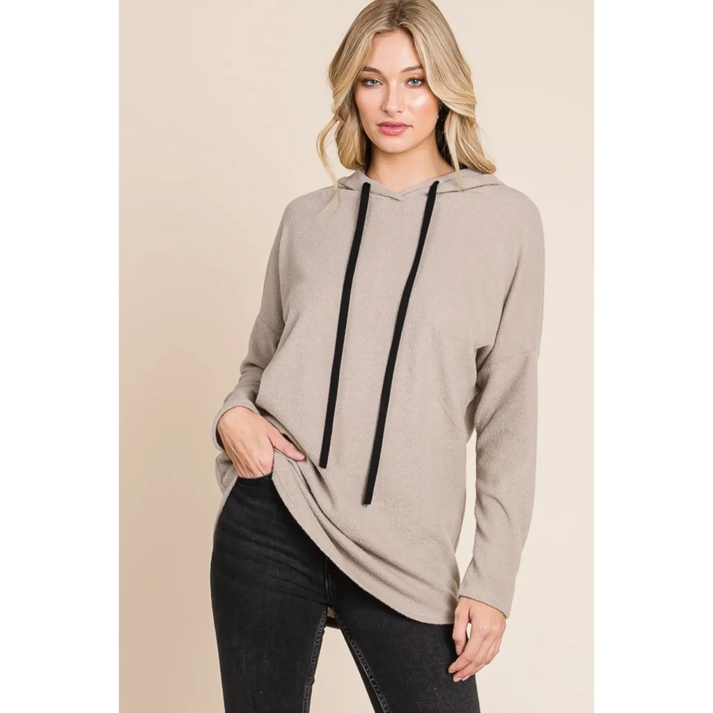 BOMBOM Women's Contrast Drawstring Drop Shoulder Knit Hoodie FCJ Collection